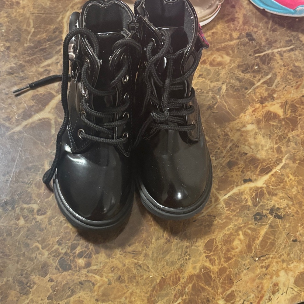 Kids Black Lace-Up Boots